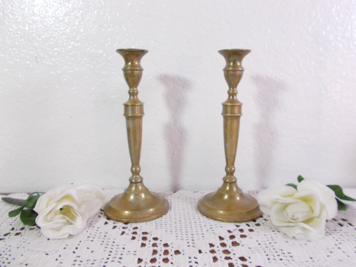 Vintage Gold Brass Taper Candle Holder Set Fall Autumn Etsy
