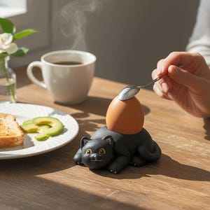 Handgemachte Schwarze Katzen Eierbecher: Halloween Teelichthalter