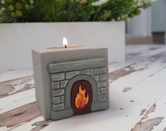 Miniature Fireplace, Minimalist Concrete Tealight Candle Holder, Unique Tealight Candle Holder, Housewarming  Gift Concrete Candle Holder