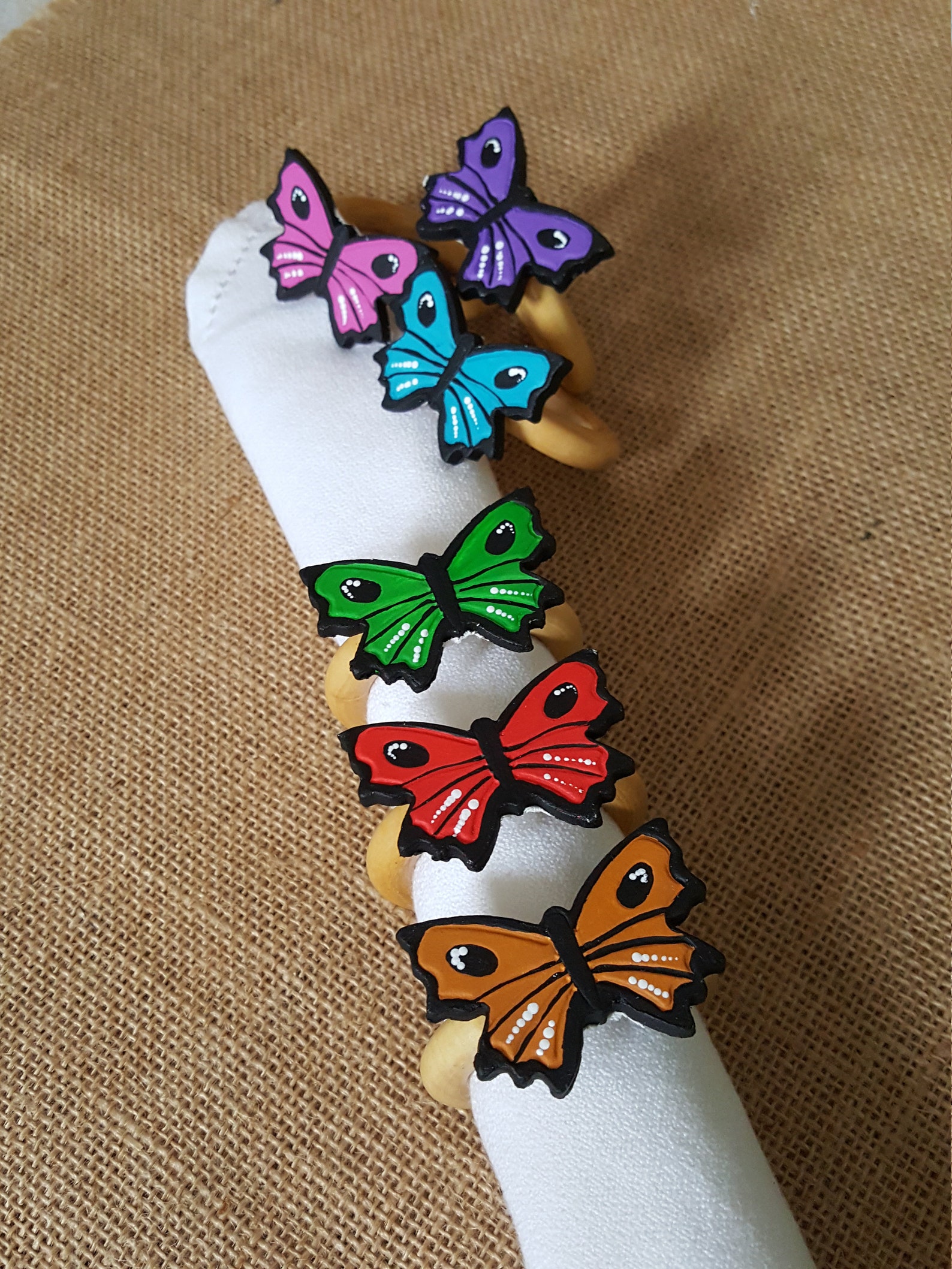 Butterfly Napkin Ring Ceramic multicolor butterflies Napkin Etsy