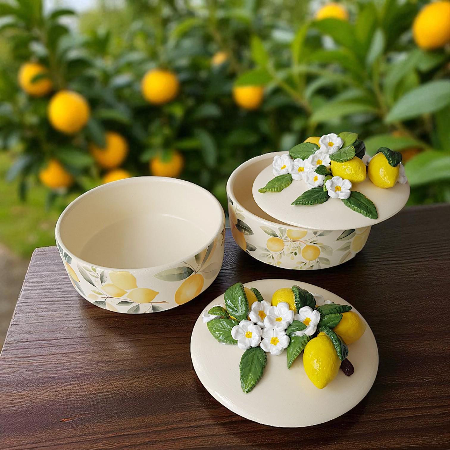 Ceramic Lemon Trinket Box With Lid, 3D Lemon Blossom Pottery