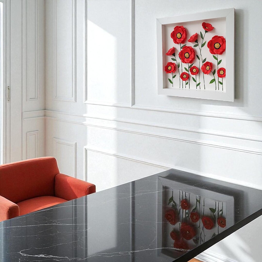 Handmade Red Poppy Flower Wall Art – Framed 3D Botanical Decor - Etsy
