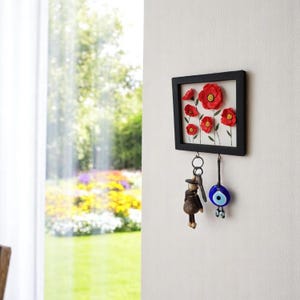 Handmade Floral Wall Hook: Ceramic Poppy Key Holder, Entryway Organizer