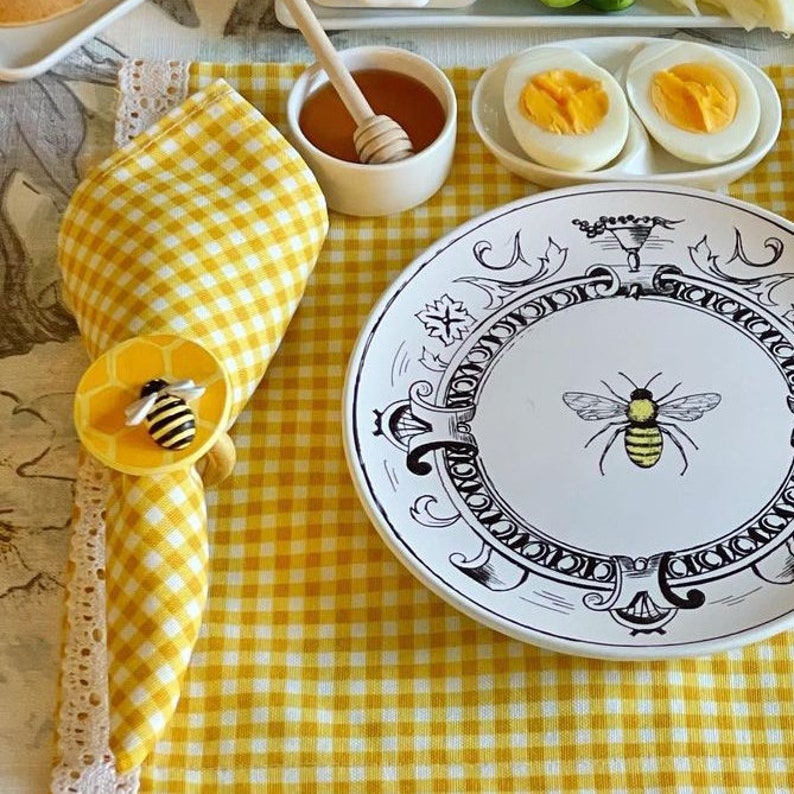 Honey Bee Napkin Rings Yellow Napkin Rings Spring Etsy