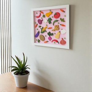 3D Vegetables Large Wall Art, Veggie Unique Kitchen Decor, Colorful Vegetable Kitchen Wall Decor, 3D Relief Fun Vegetable, 3D Food Wall Art