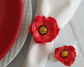Handmade Red Poppy Flower Napkin Rings: Summer Table Decor