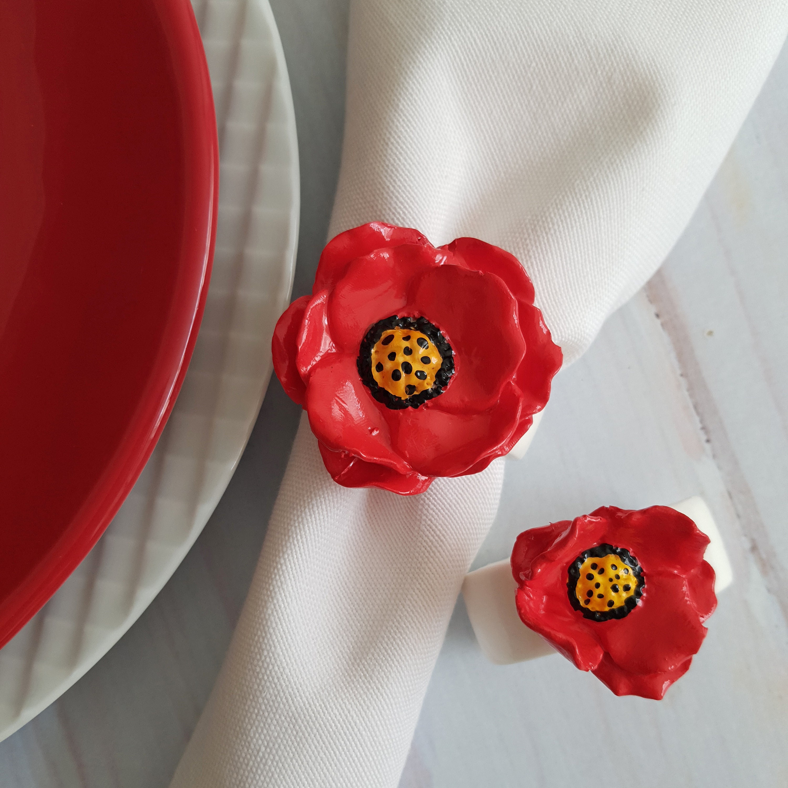 Red Poppy Flower Napkin Rings