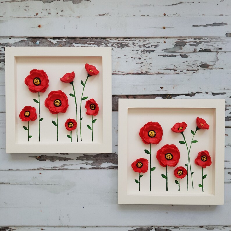 3D Poppy Flower Wall Hanger in Deep Frame / Wooden White Frame Etsy