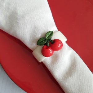 Twin Cherry Napkin Ring Set, Summer Fruit Handmade Napkin Rings, Farmhouse Fruit Table Decor, Red Fruit Table Setting, Cherry Art Decor