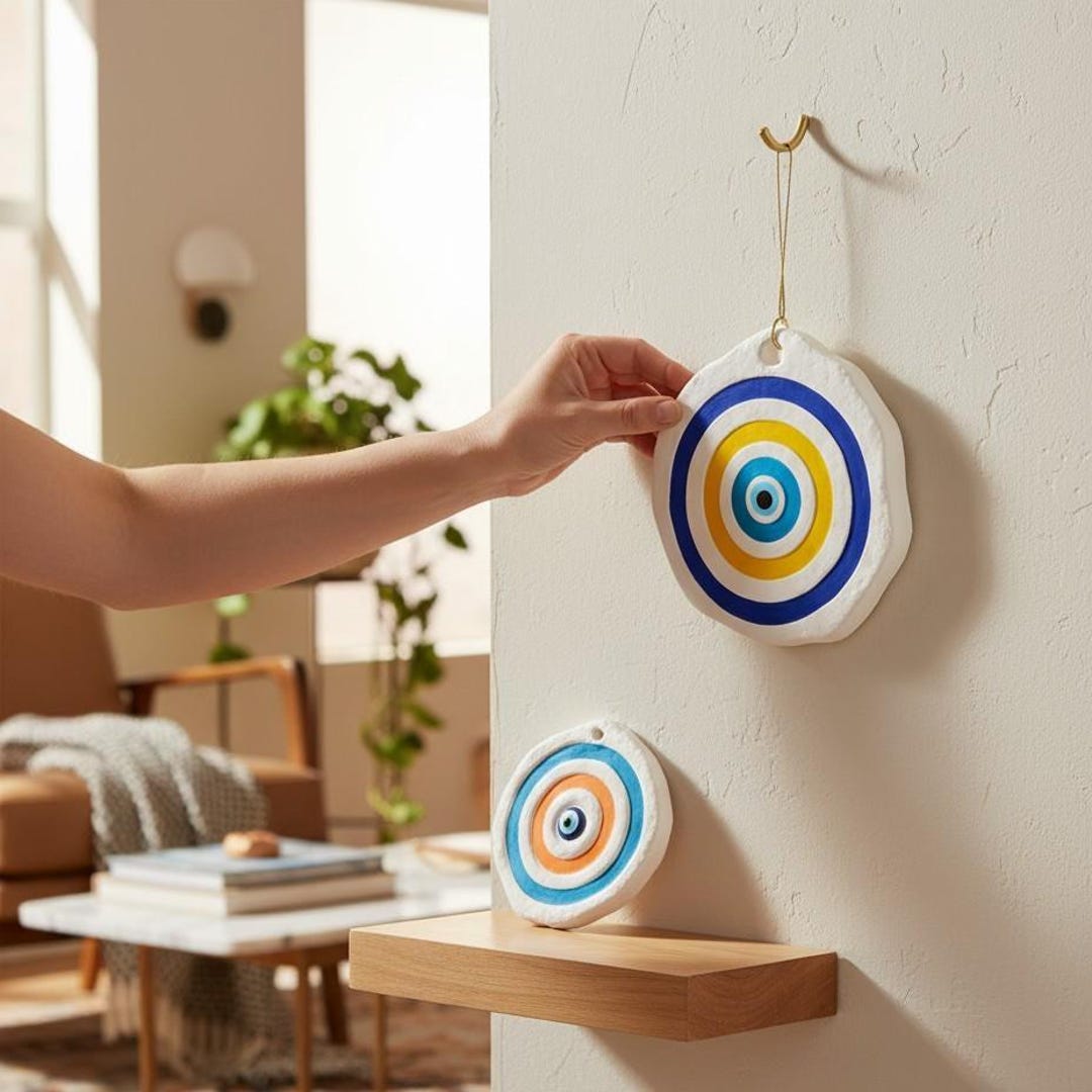 Set Di 2 Nazar Boncuk (Occhio Di Allah) In Vetro Turco - Decorazione Parete 8,9 Cm