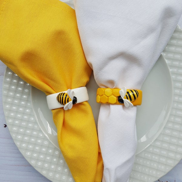 Honey Bee Napkin Rings, Yellow Honeycomb Napkin Rings, Bumble Bee Napkin Rings, Bee Table Decor, Handkerchief Holder Set