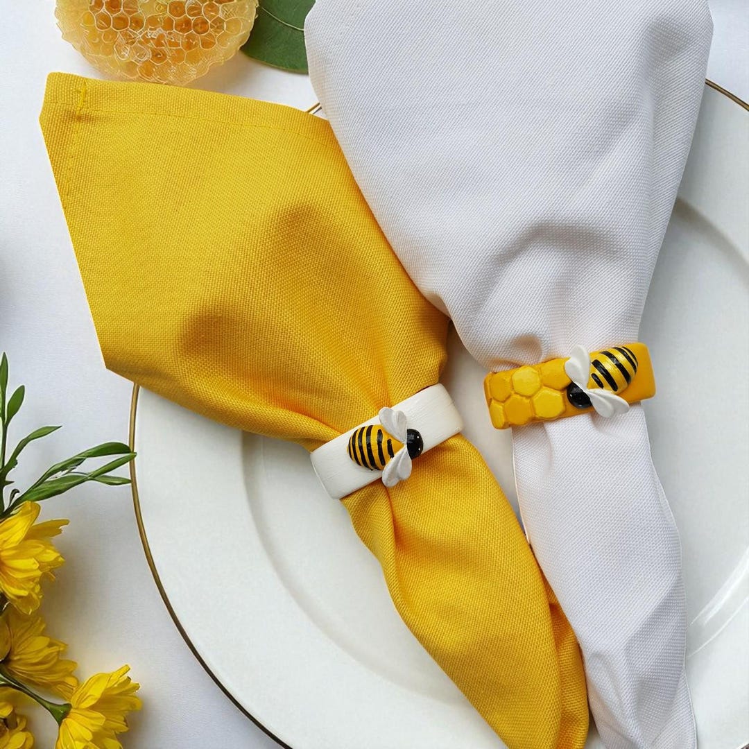 Honey Bee Napkin Rings, Set of 2 4 6 8, Concrete Bumblebee Table Decor ...