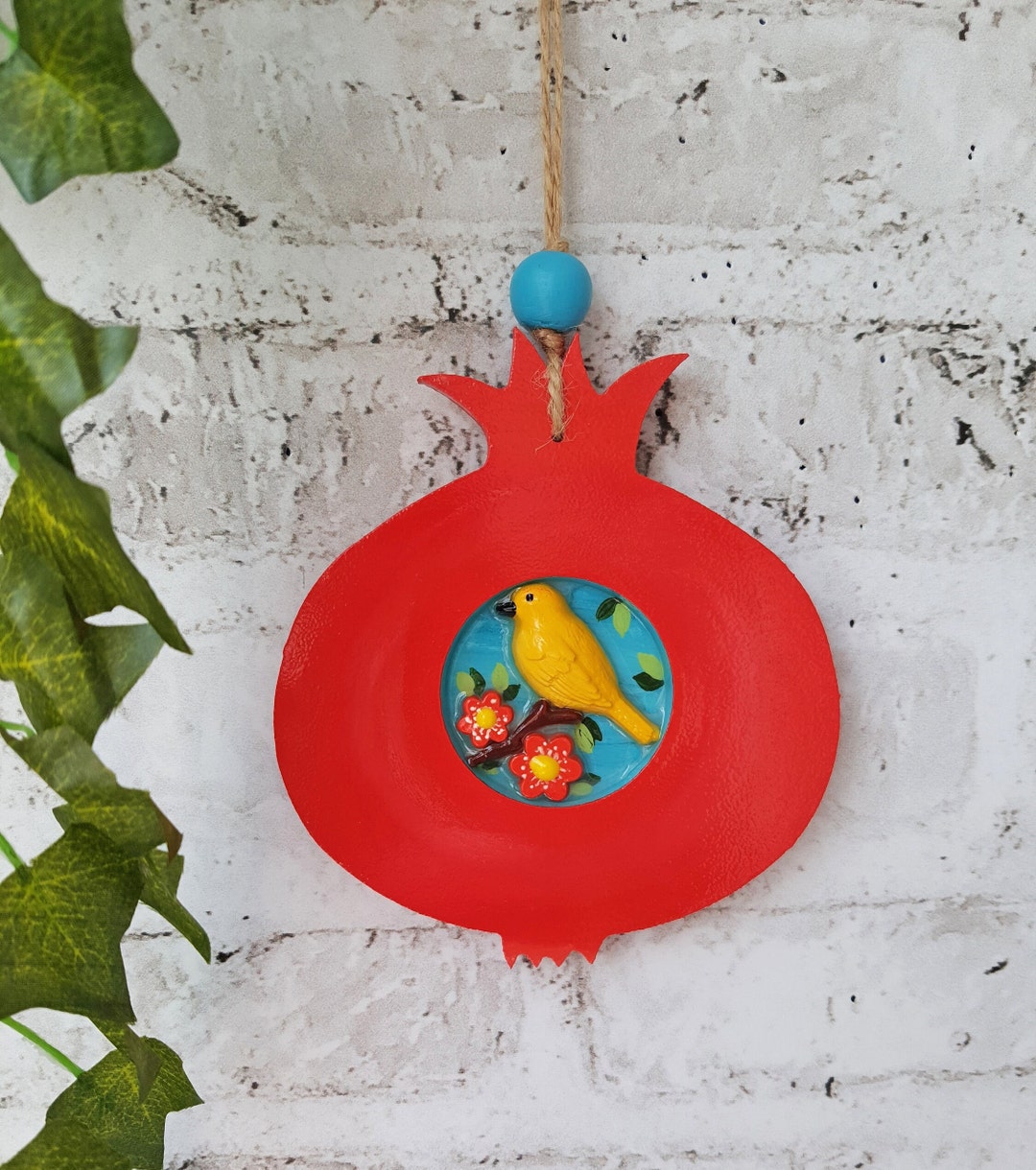 Pomegranate With Yellow Bird Wooden Door Hanging Wall Decor Etsy