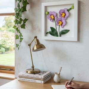 3D-kunst aan de muur orchidee, ingelijste gipsbloemen, handgemaakte bloemen wanddecoratie, botanische kunst aan huis, unieke orchidee minnaar cadeau, 8 x 8 schaduwdoos