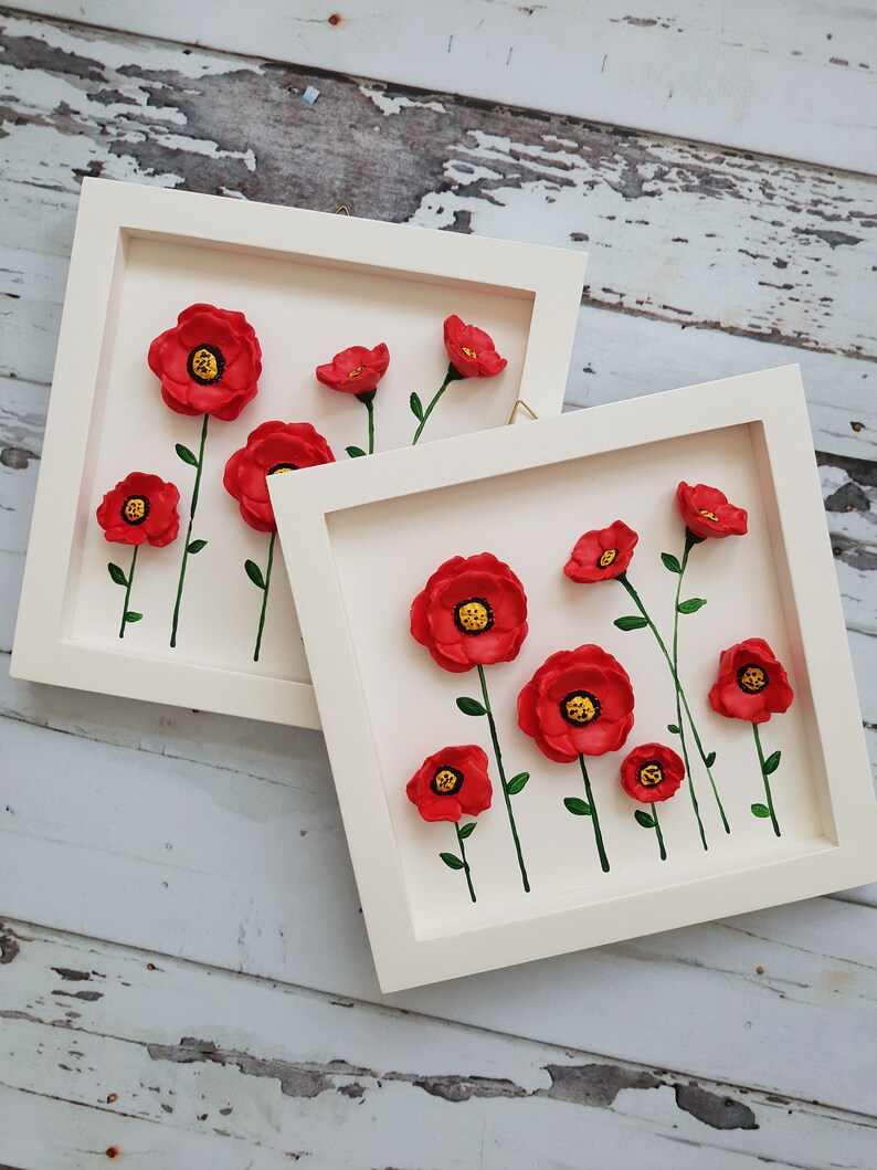 3D Poppy Flower Wall Hanger in Deep Frame / Wooden White Frame Etsy
