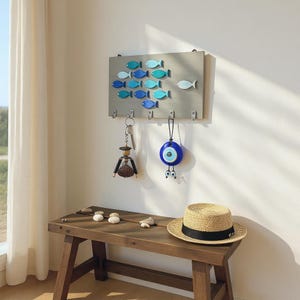 Blue Fish Key Holder: Nautical Beach House Decor