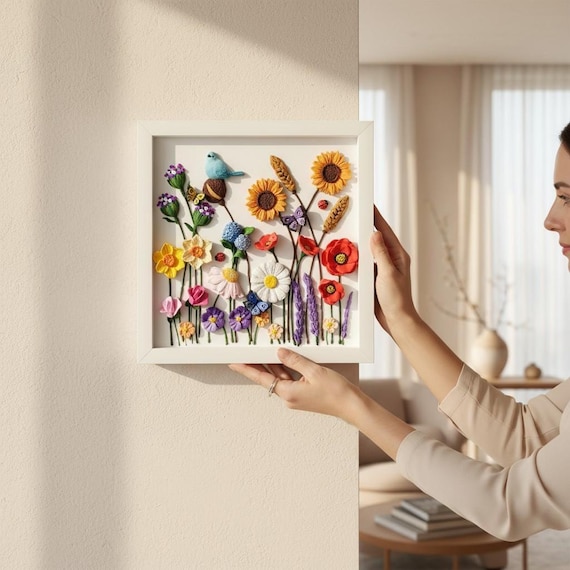 3D Flower Wall Art: Handmade Ceramic Clay Floral Sculpture with Bird
