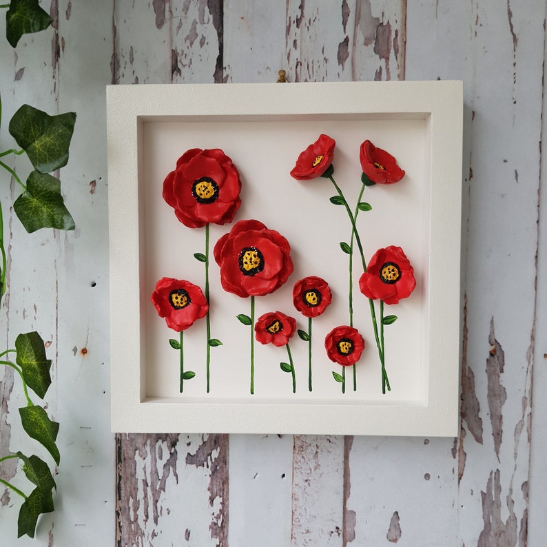 3D Poppy Flower Wall Hanger in Deep Frame / Wooden White Frame Etsy