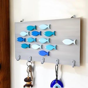 Blue Fish Key Holder: Nautical Beach House Decor