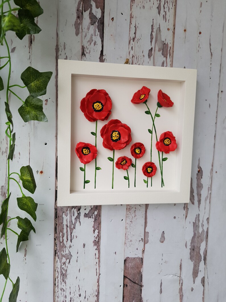 3D Poppy Flower Wall Hanger in Deep Frame / Wooden White Frame Etsy