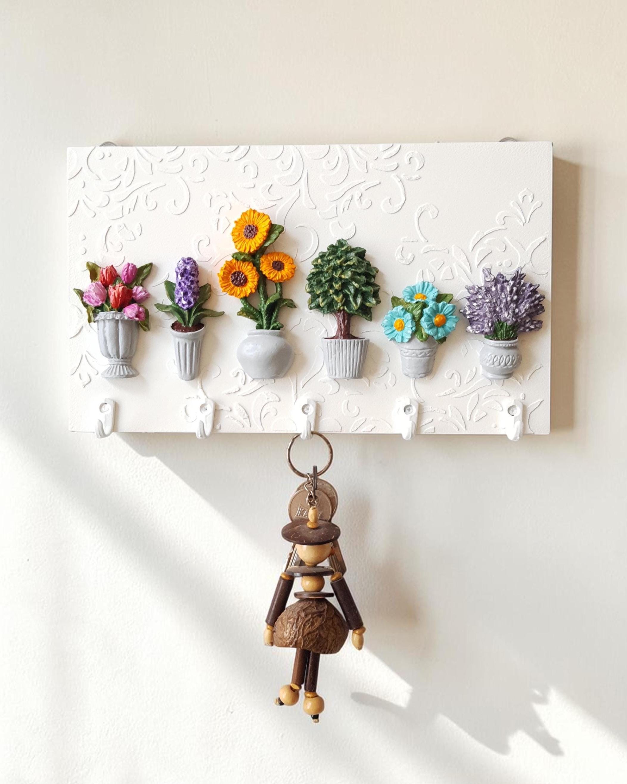 Floral Wall Key Holder: Handmade Decorative Entryway Organizer - Etsy