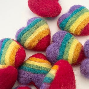 Felt Hearts  2" Felted Hearts Mini Wool Felt Valentine Hearts  Wool Felt Hearts Tiny Hearts Rainbow Heart Garland Felt ball Decoration