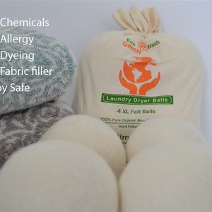 Dryer Balls, Natural Fabric Softener, Reusable, Reduces Clothing Wrinkles and Saves Drying Time, 4XL Felt Balls