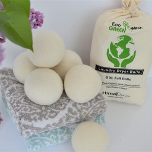6x Organic Wool Dryer Balls | Earth Friendly | Natural | Plastic-free | Handmade | Cruelty-Free | Cotton Bag | Laundry | Compostable