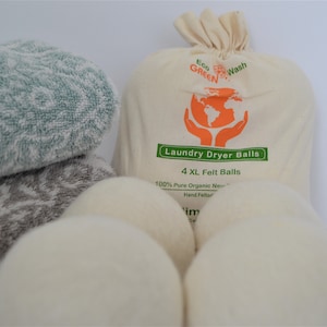 Organic Wool Dryer Balls: XL Laundry Softener, Set of 4