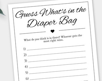 Printable Baby Shower Game Guess What's in the Diaper Bag - Etsy