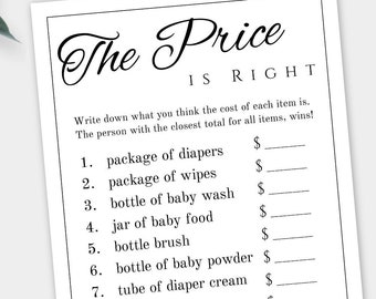 The Price is Right Baby Shower Game Template, Printable Game, Baby Price is Right, Baby Shower Activity, Editable Shower Game, BSBAW