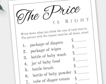 The Price is Right Baby Shower Game Template, Printable Game, Baby Price is Right, Baby Shower Activity, Editable Shower Game, BSBAW