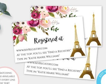 Paris Registry Insert Card Template, Pink Floral Bridal Shower Card, Instant Download, Edit + Print Yourself, Boho Bridal Registry, WSPBW