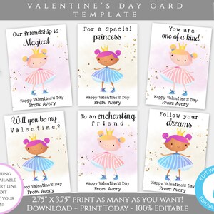 Princess Valentines Day Card Template, Princess Valentines Cards for Kids Classroom, Editable Valentine Template, Personalized Valentine