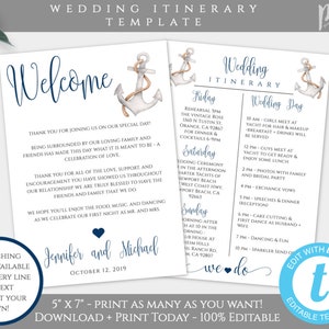Wedding Itinerary Template Download Printable Cruise Itinerary Fully Editable Welcome Note & Wedding Timeline Welcome Letter Beach Wedding
