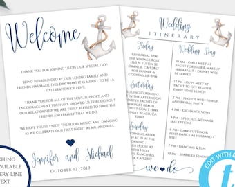 Wedding Itinerary Template Download Printable Cruise Itinerary Fully Editable Welcome Note & Wedding Timeline Welcome Letter Beach Wedding