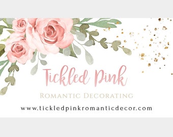 Pink Floral Business Card Template, Pink + Gold Business Card Design, Custom Business Card, Business Template, Calling Card, Personalized