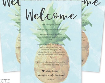 5" x 7" Welcome Letter Template, Welcome Bag Note, Hawaiian Welcome Bag Letter, Tropical Welcome Note for Guests, DIY Edit + Print Yourself