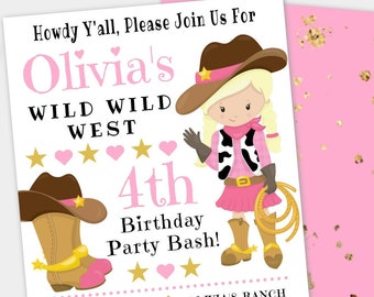 Cowgirl Birthday Invitation, Western Party, Cowgirl Invitation, Western Birthday, Saddle Up Cowgirl Printable, Editable Pink & Gold Cowgirl