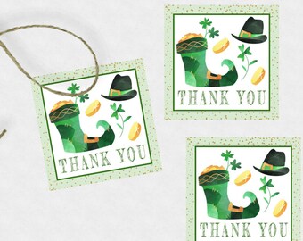 Lucky One Thank You Tag Template for Boy, Editable Favor Tag, St. Patrick's Day Birthday Party, Birthday Party Decor, Rainbow Printable BPLO