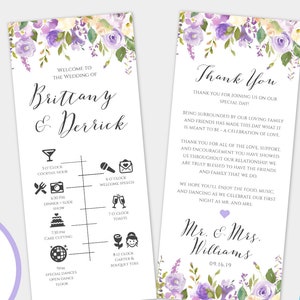 Purple Wedding Itinerary Template Download, Printable Wedding Itinerary, Editable Welcome Note & Wedding Timeline, Welcome Letter, WBPL3