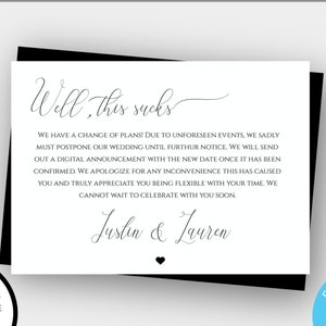Event Change of Plans, Wedding Postpone Announcement Template, Wedding Cancellation, Change The Date Digital or Print Card, This Sucks Card
