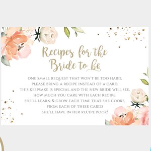 Rezept-Anfrage-Karten-Vorlage, Pfirsich Floral Brautparty-Einschließungs-Karte, bearbeitbare Braut-Anfrage, druckbare Einweihungsparty, personalisiert, WSPF2