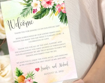 Fan Tropical Wedding Itinerary Template, Destination Wedding Itinerary, Edit + Print, Welcome Note & Wedding Timeline, Welcome Letter, TWBI