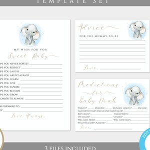 Blue Elephant Baby Shower Keepsakes, Wishes For Baby, Advice For Mommy Predictions For Baby Baby Boy Keepsake Cards Elephant Baby Shower SBE