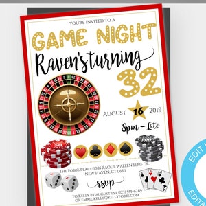 Game Party Invitation Template, Game Night Printable Invitation, Casino Invite, DIY Editable Invitation, Poker Party, Board Game Invitation