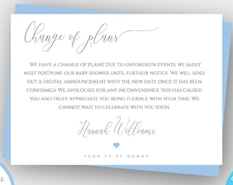 Change of Plans Baby Shower Postpone Announcement Template, Event Cancellation, Editable Text, Change The Date, Send Digital or Print Card