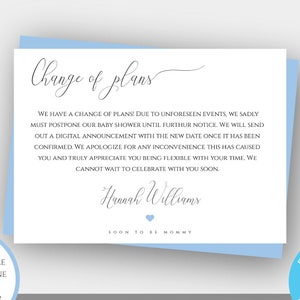 Change of Plans Baby Shower Postpone Announcement Template, Event Cancellation, Editable Text, Change The Date, Send Digital or Print Card