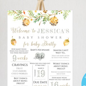 Plantilla de tablero de estadísticas de embarazo de otoño, cartel rústico de recuerdo de embarazo, tablero de hitos del embarazo, regalo de embarazo, signo de baby shower, BSPC