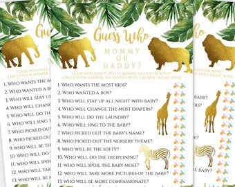 Safari Guess Who Mommy or Daddy Baby Shower Game Template, Printable Jungle Shower, Coed Baby Game, Guessing Game, Gold Safari Animals, BSSG